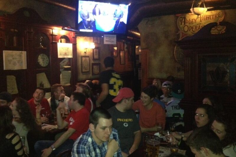 The scene in Abbey Theatre, one of Rome's many Irish pubs, the night, er, morning of the Super Bowl.