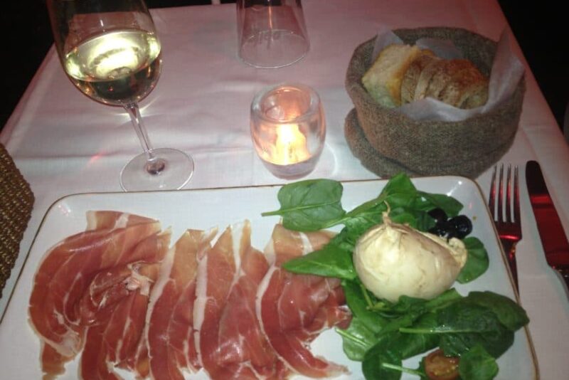 Twenty-year-aged Parma ham and smoked bufala mozzarella at Obika', in the heart of pulsating Campo dei Fiori.