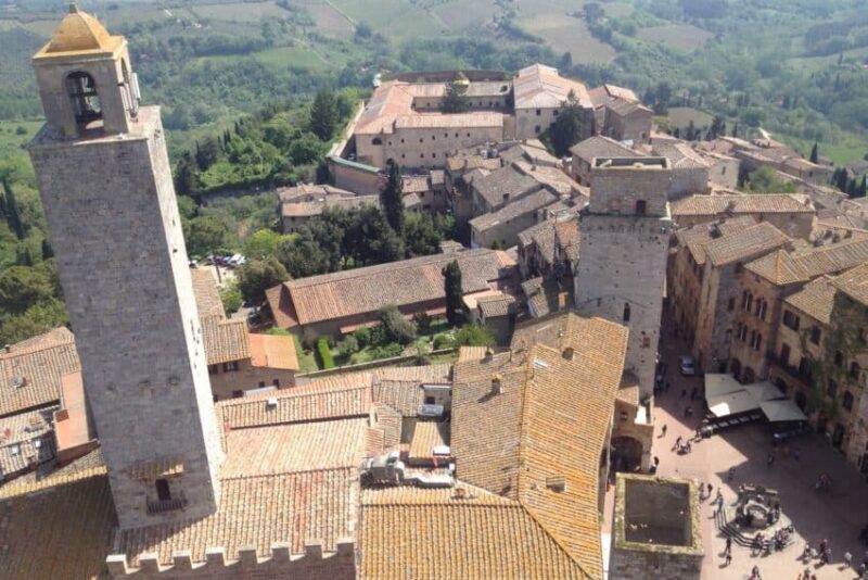 Aerial view of San Gimignano from one of its 15 towers built by residents during the prosperous medieval times. 