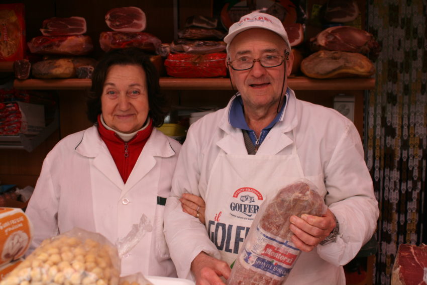 Lina and Enzo Lazzerini have been running their meat shop in the Testaccio Market for 25 years.