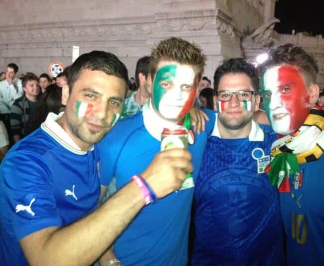 Italian fans gather in Rome before Saturday's midnight World Cup match between Italy and England.
