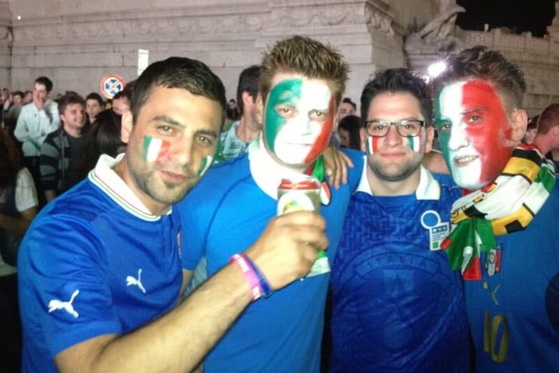 Italian fans gather in Rome before Saturday's midnight World Cup match between Italy and England.