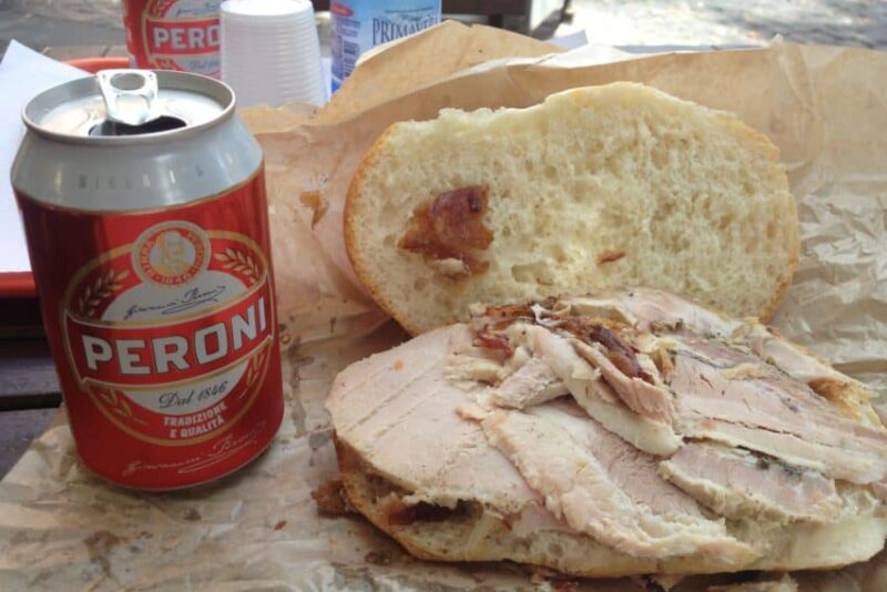 The porchetta sandwich, famous around Rome since the 15th century.