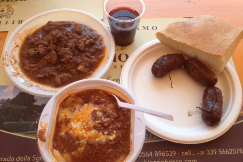 Clockwise from upper left: cinghiale cacciatore, cinghiale sausage, cinghiale with polenta.