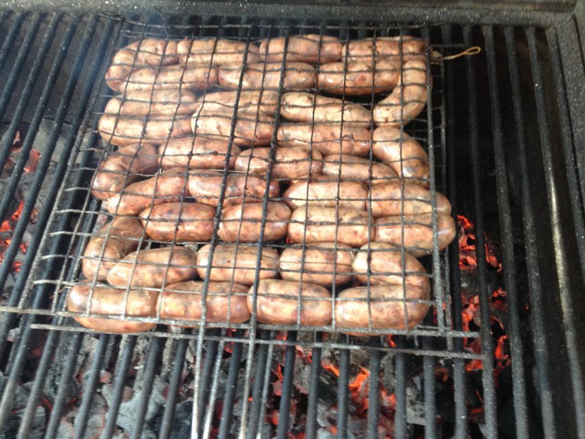Cinghiale sausage on the grill.