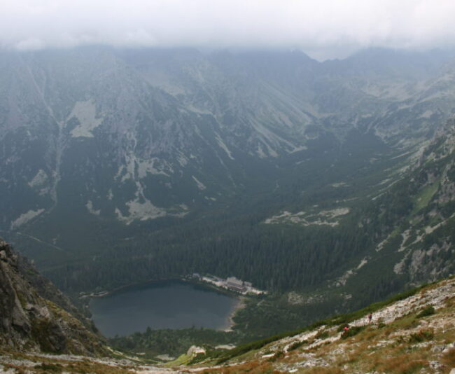 Popradske pleso from atop 1.2-mile-high Sedlo pod Ostrvou and where I'd spend the night after an eight-hour hike covering 11 miles.