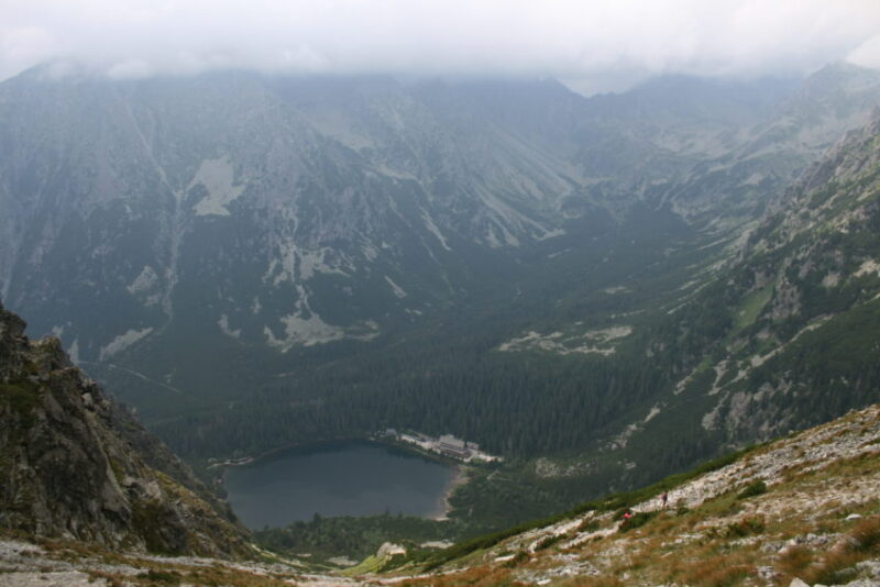 Popradske pleso from atop 1.2-mile-high Sedlo pod Ostrvou and where I'd spend the night after an eight-hour hike covering 11 miles.