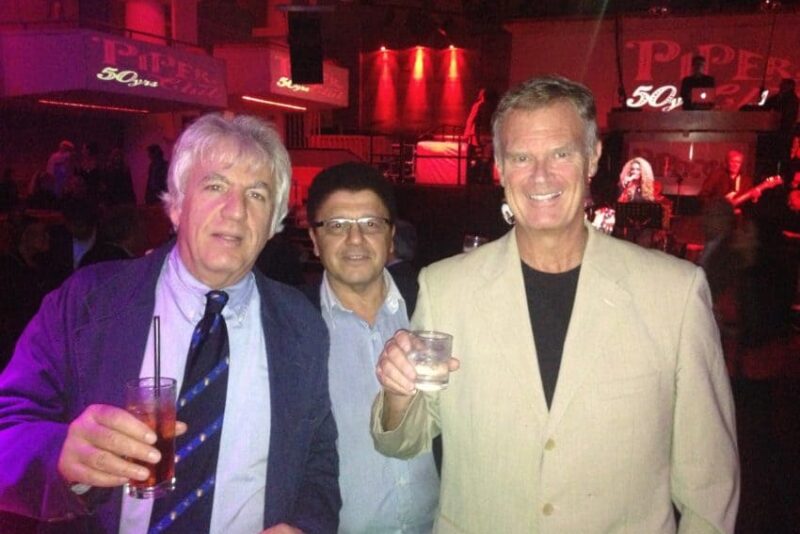 Alessandro Castellani, Robert Della Vedova and me at Seventies Night at the Piper, a landmark since 1965.