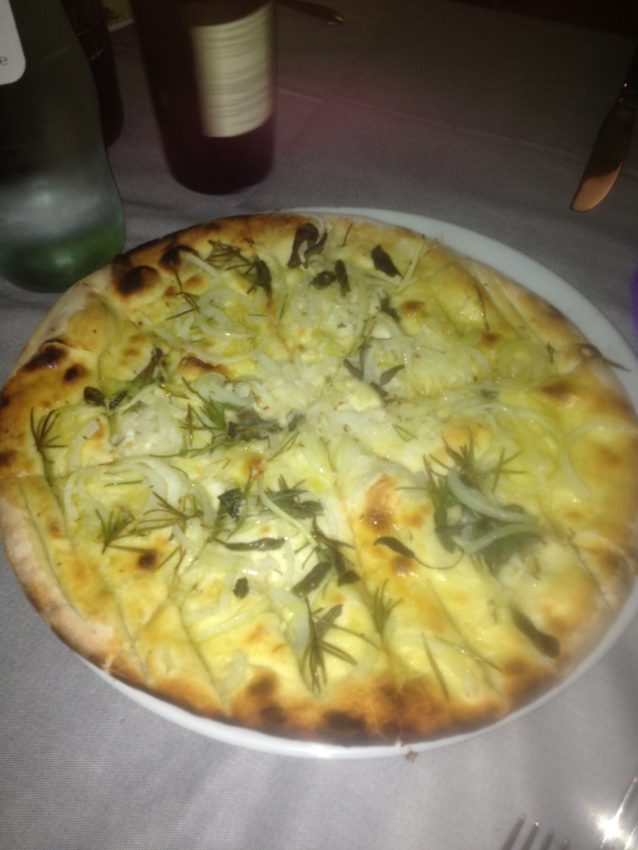 Focaccia with rosemary and sage.