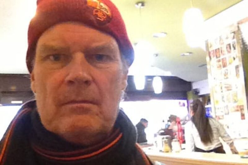 Me Wednesday at the In Caffe where I wrote while dressed more appropriately for a football game in Buffalo.