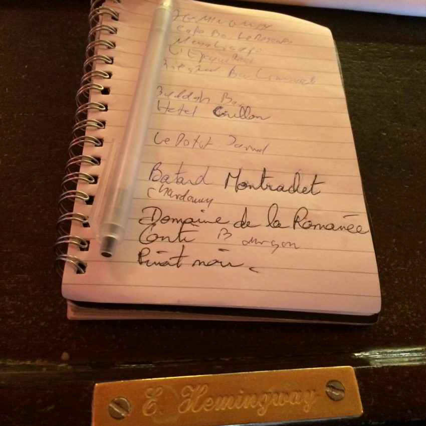 My notepad on the bar where Hemingway rested MANY of his glasses.