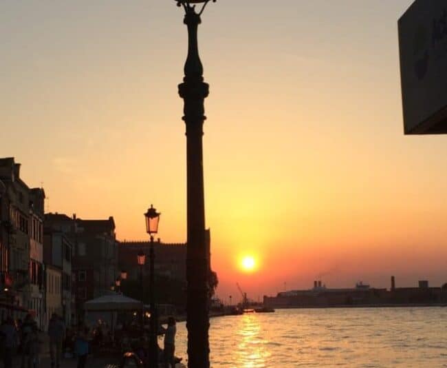 The view of Venice's sunset from inn front of my AirBnB apartment.