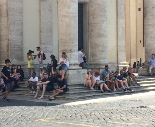Tourists recovering from Wednesday's 93-degree heat and 50 percent humidity in Piazza del Popolo.