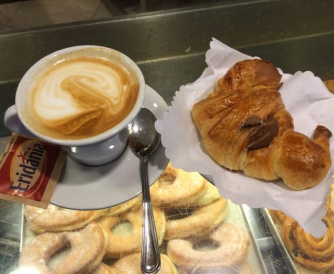 How I start my day: a cappuccino and perfect chocolate cornetto at Linari, my neighborhood cafe.