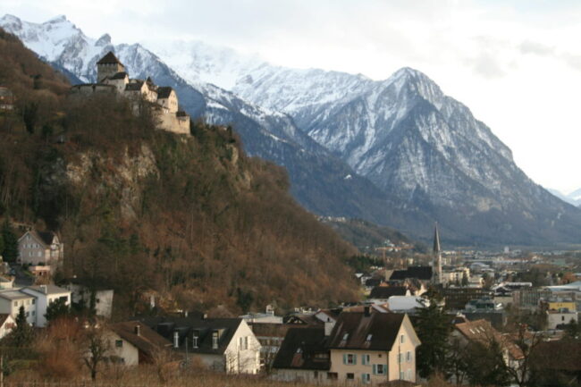 The view of Vaduz Castle over the tiny Liechtenstein capital of Vaduz (Pop. 5,300).