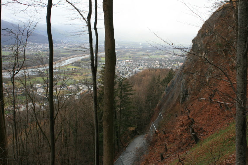 Liechtenstein stretches along the Rhine River between Austria and Switzerland.