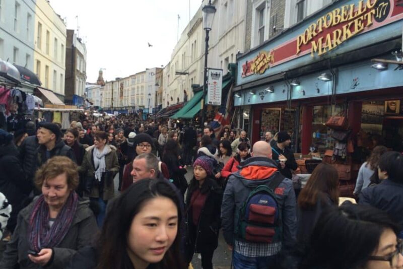 Portobello Road Market, specializing in antiques, is one of 73 public markets in London.