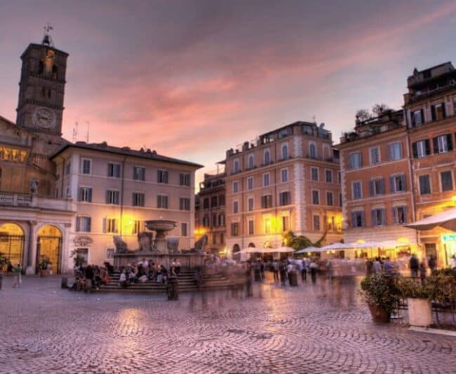 Piazza Santa Maria in Trastevere is the heart of the Trastevere neighborhood.