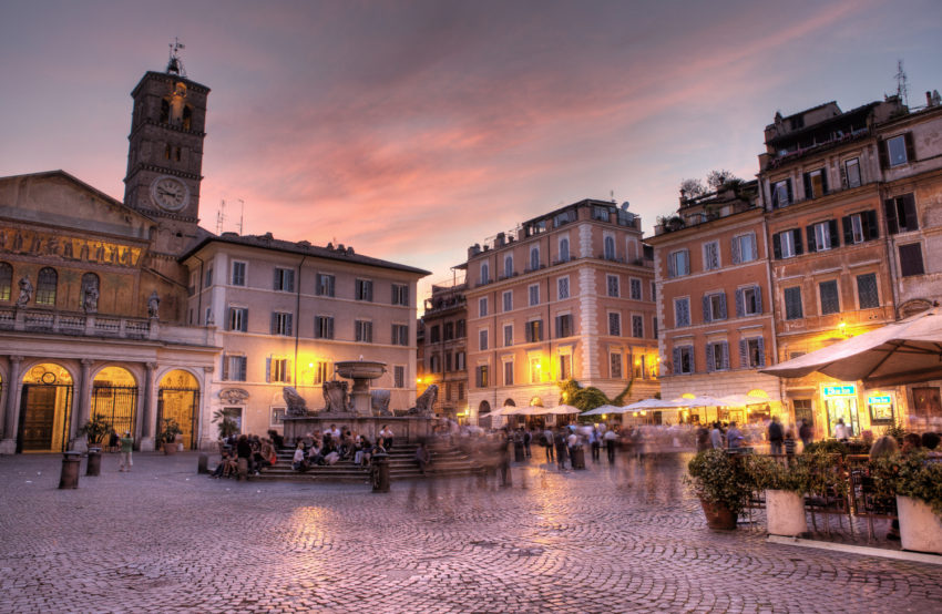 Piazza Santa Maria in Trastevere is the heart of the Trastevere neighborhood.