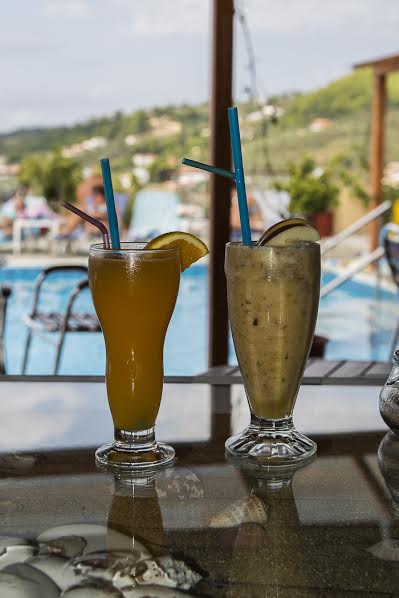 Our first pool-side drinks at the Poseidon Villas. Photo by Marina Pascucci