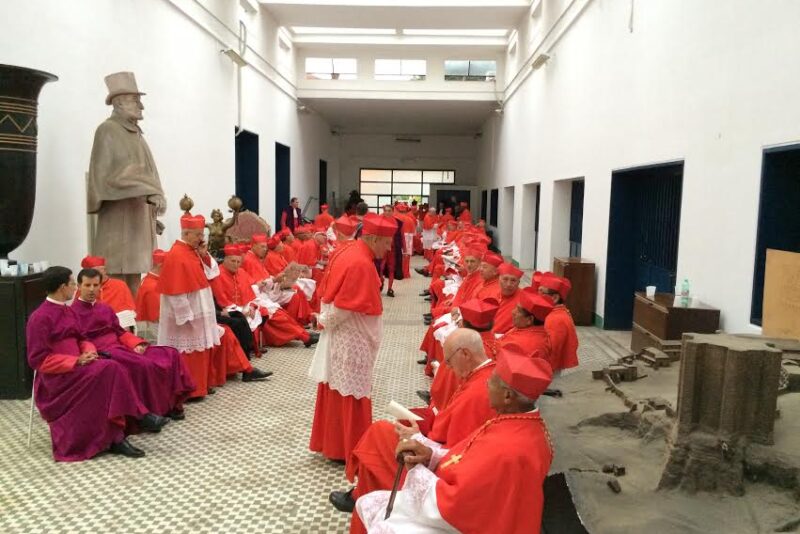 The 140 cardinals wait to take center stage in the filming of "The Young Pope."