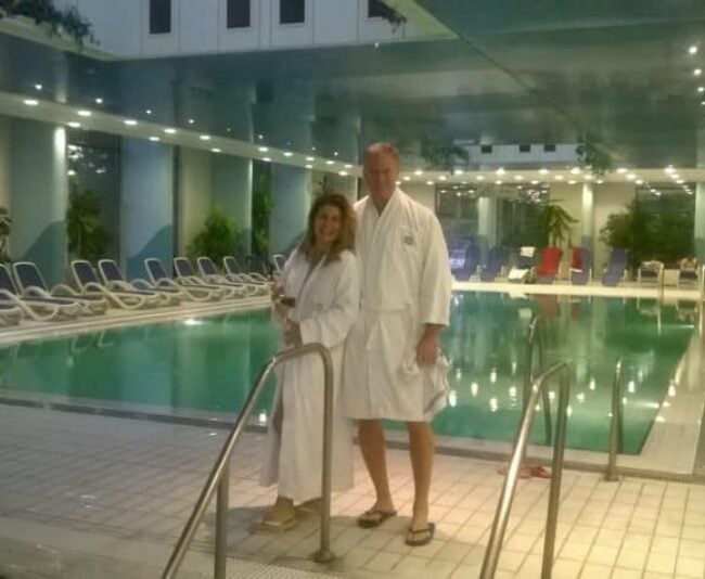 Marina and I at the thernal pools in Budapest's Danubias Hotel Helia.