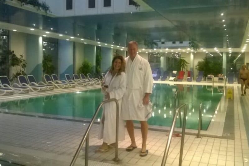 Marina and I at the thernal pools in Budapest's Danubias Hotel Helia.