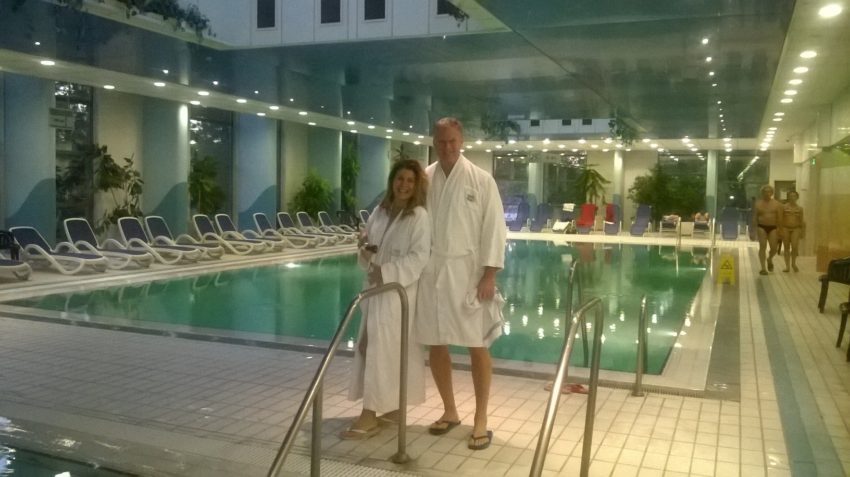 Marina and I at the thernal pools in Budapest's Danubias Hotel Helia.