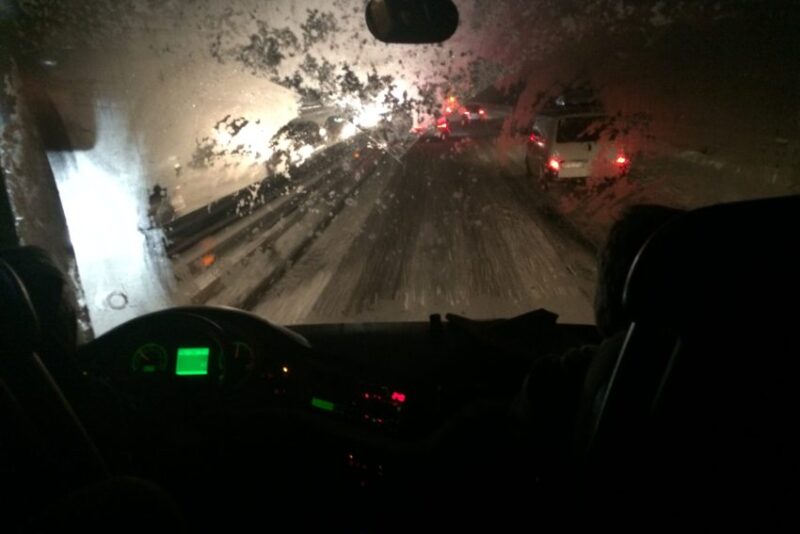 Snow and freezing temperatures greeted ASD Trastevere on its five-hour road trip to Puglia.