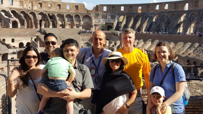 Luca De Angelis, center, has a master's in archaeology.