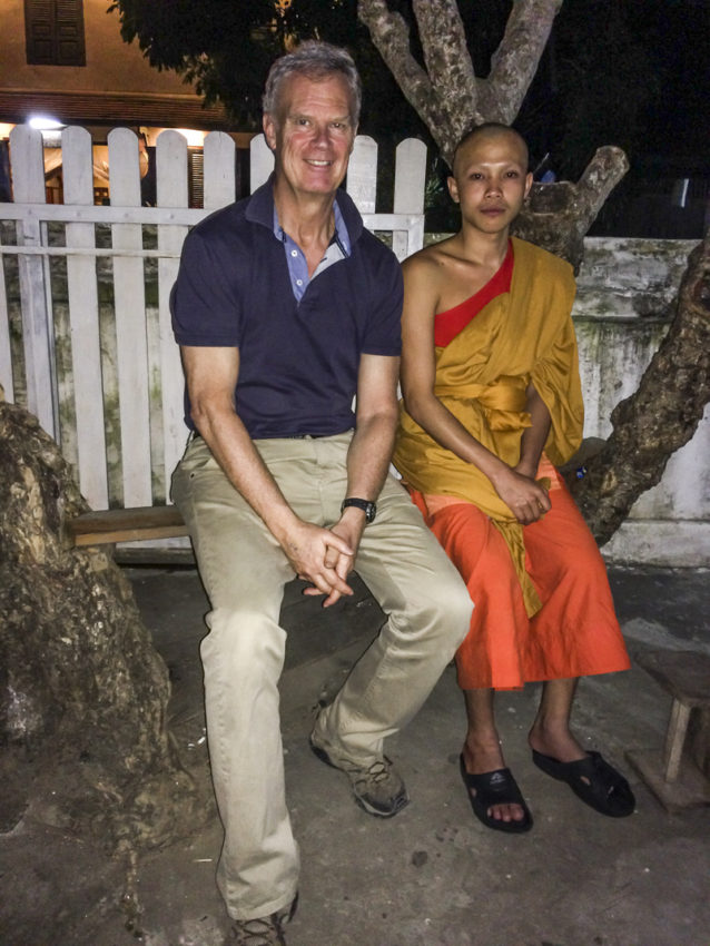 Me and Bounnakh, 19, outside his monastery in Luang Prabang.