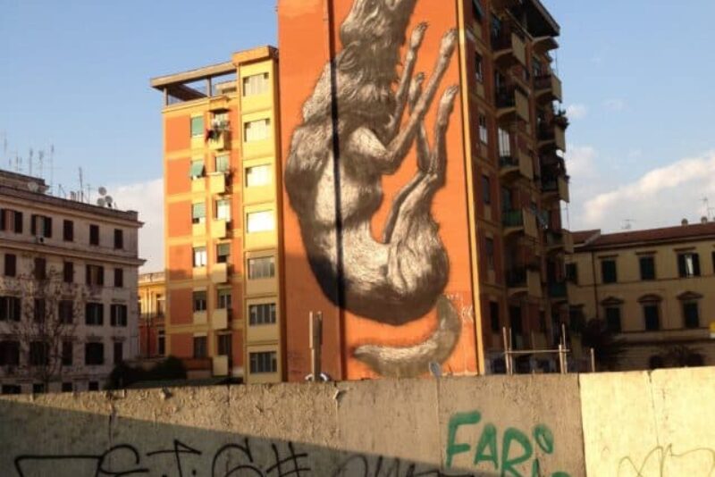 This painting of A.S. Roma's wolf can be seen from much of my Testaccio neighborhood where it was born in 1927.
