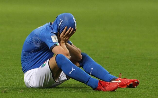 Alessandro Florenzi mirrors the feeling of his nation after the game. Photo NBC News