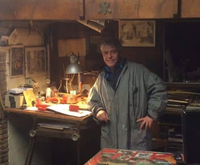 Paolo Pugelli, in the Bottega Mortet shop, has been an artisan for 48 of his 62 years.