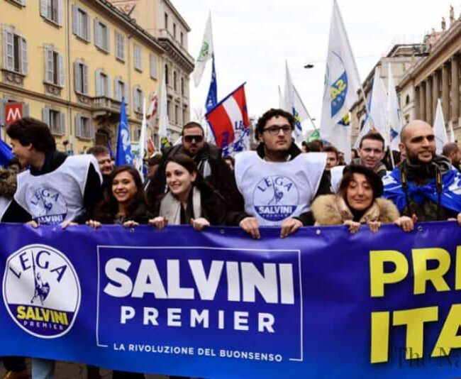 Supporters of Matteo Salvini, leader of The League, Italy's ultra-right party, campaign ahead of Sunday's election. Photo by The Nation