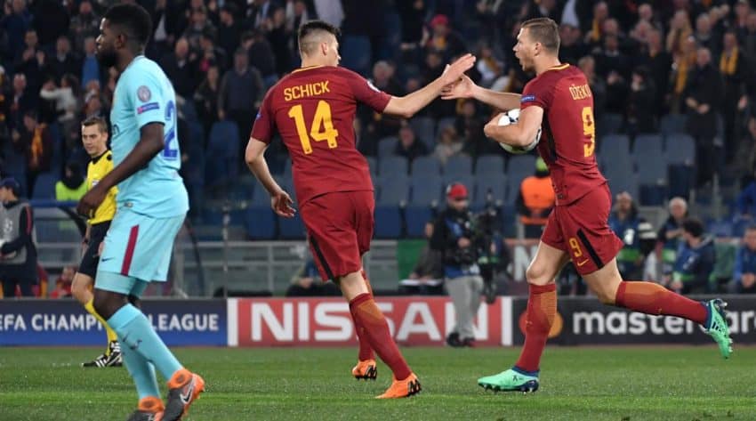 Edin Dzeko after his goal put Roma up 1-0 in the sixth minute. SI.com photo