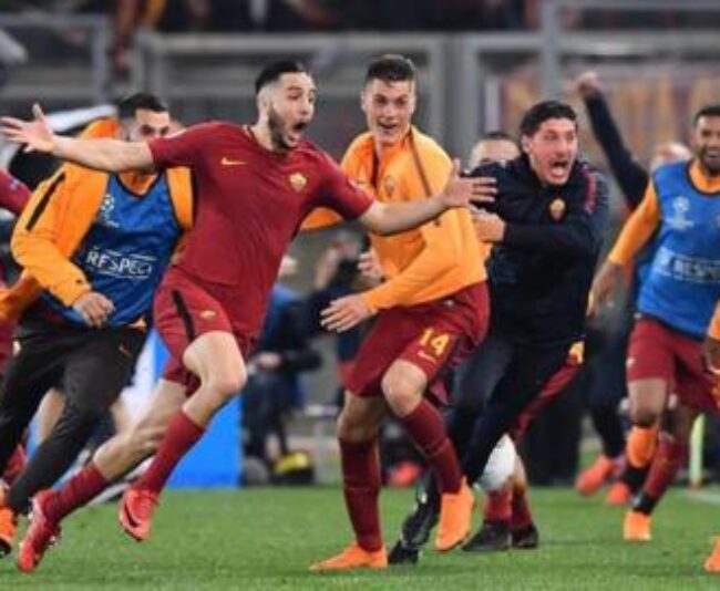 Kostas Manolas after his goal in the 82nd minute put Roma ahead 3-0. Cadena SER photo