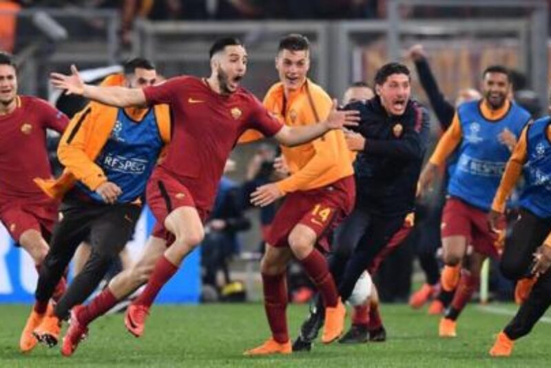 Kostas Manolas after his goal in the 82nd minute put Roma ahead 3-0. Cadena SER photo