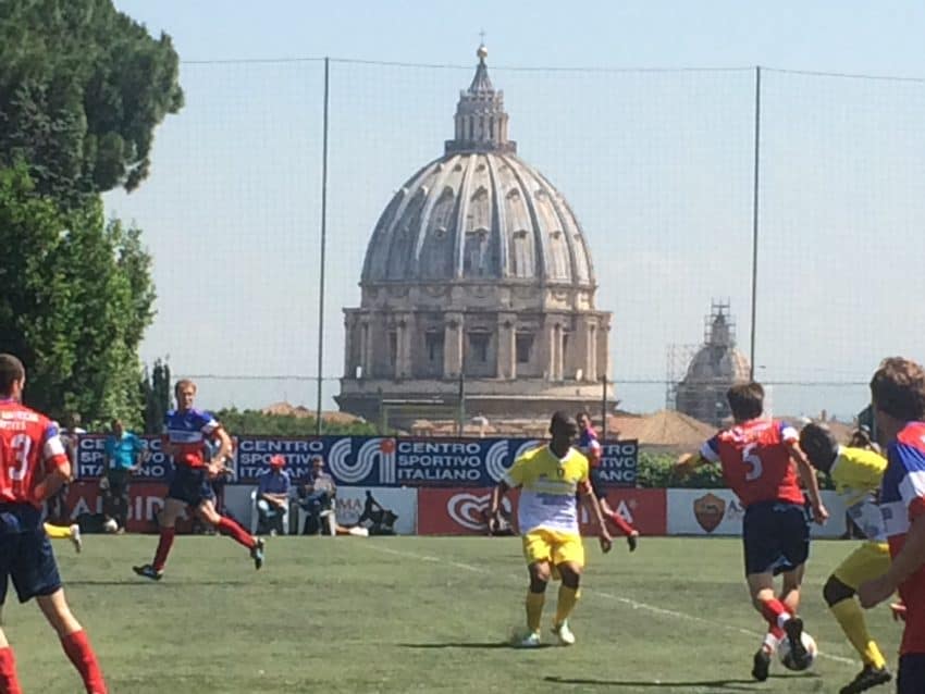 St. Peter's Basilica offered an appropriate backdrop for Saturday's final of the Clericus Cup, the Vatican soccer league made of priests and seminary students.