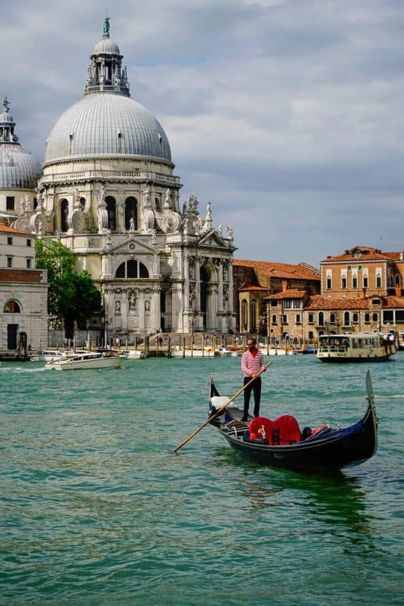 A lone gondolier paddles up the Grand Canal. Photo by Marina Pascucci
