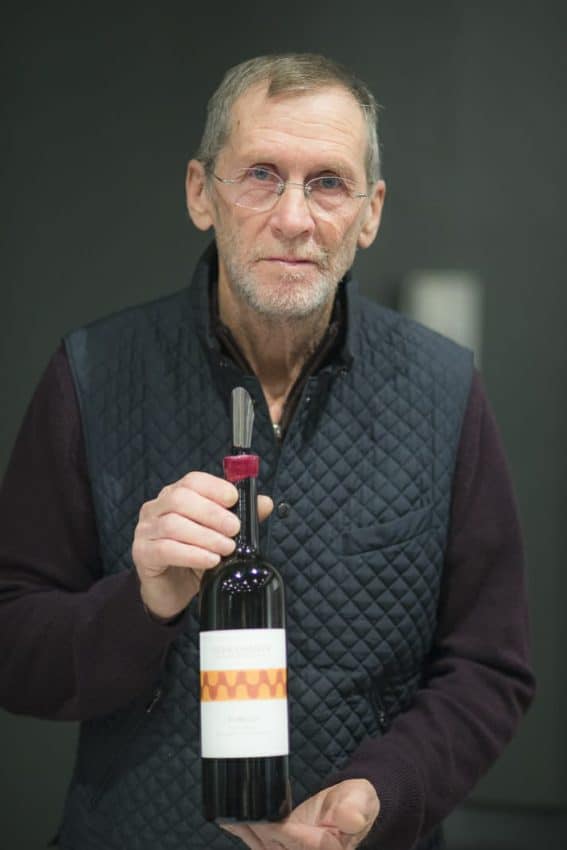 Thomas with his Iubelo wine of 100 percent Sangiovese. Photo by Marina Pascucci