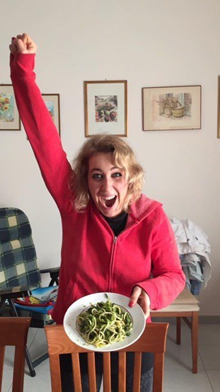 The fantasy of Italian food, Annamaria learned, is very true. Here she successfully made orecchiette con le cime si rapa (ear-shaped pasta with turnip tops).