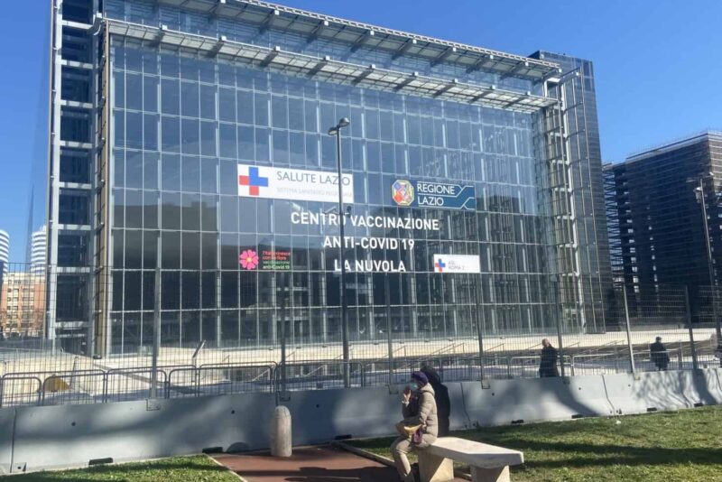 La Nuvola, the award-winning convention center where I got vaccinated. Photo by John Henderson
