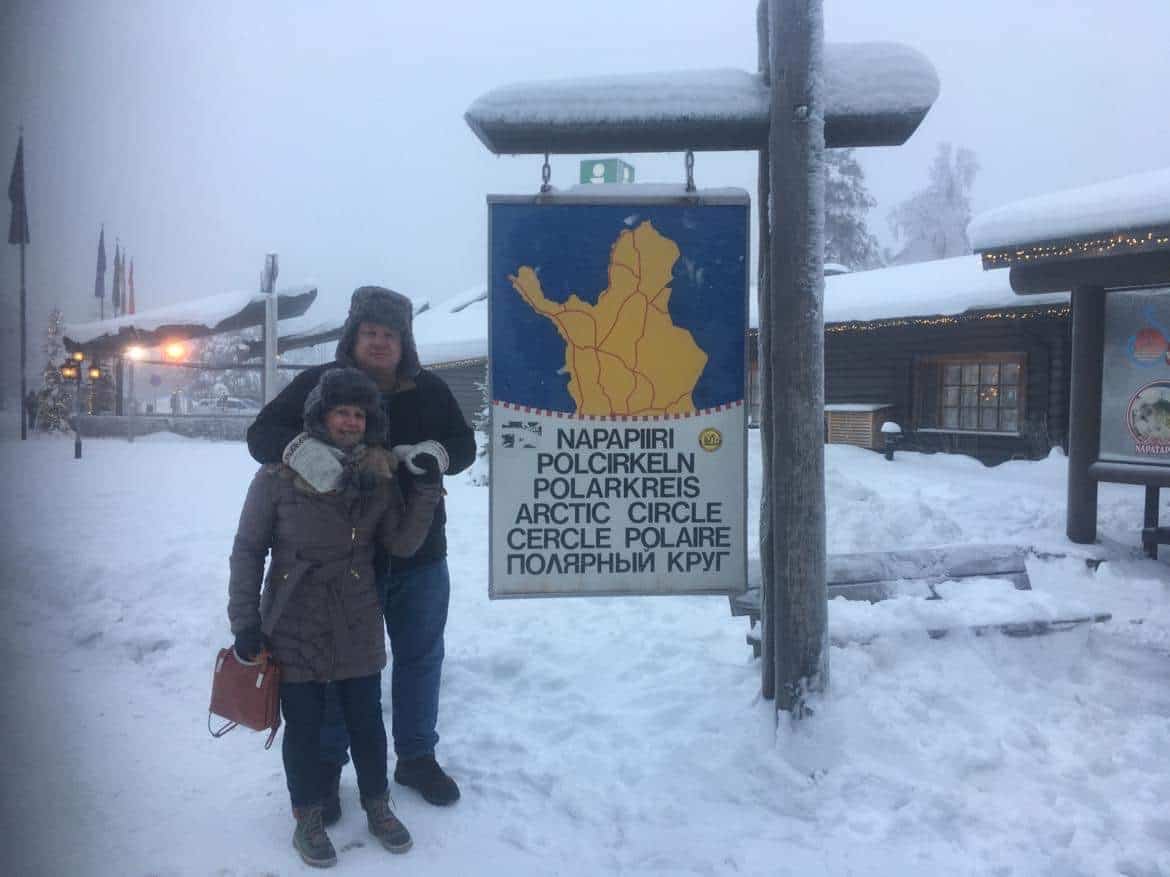 Michael and Nina in Rovaniemi, Santa Claus' mythical hometown on the Arctic Circle.