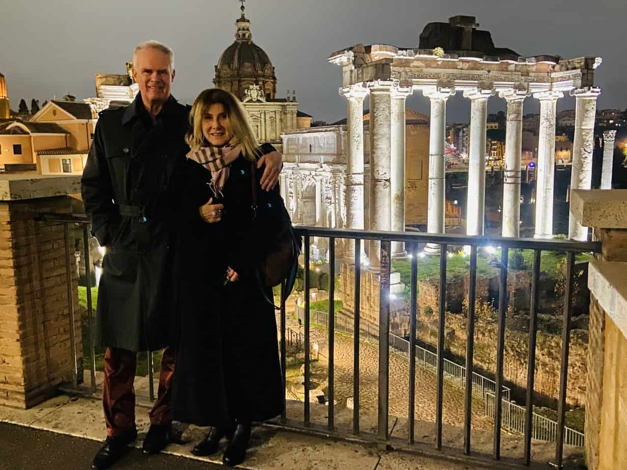 Marina and I in Rome overlooking the Roman Forum from behind Campidoglio on Christmas Eve