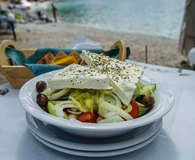 Greek salad by the sea