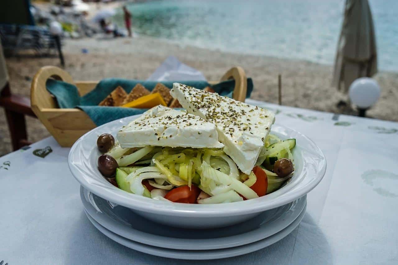 The Greek salad topped with feta may the world's most perfect dish