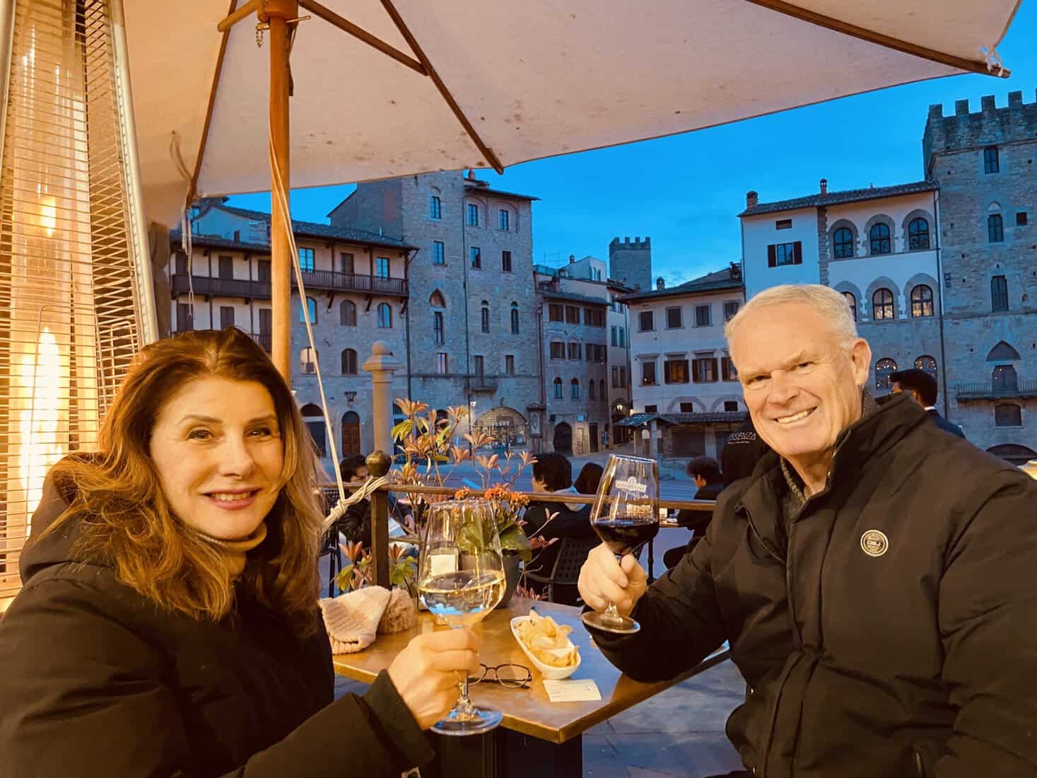 Marina and I at Vasari Cafè on Piazza Grande.