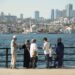 People fishing off the pier in Moda on Istanbul